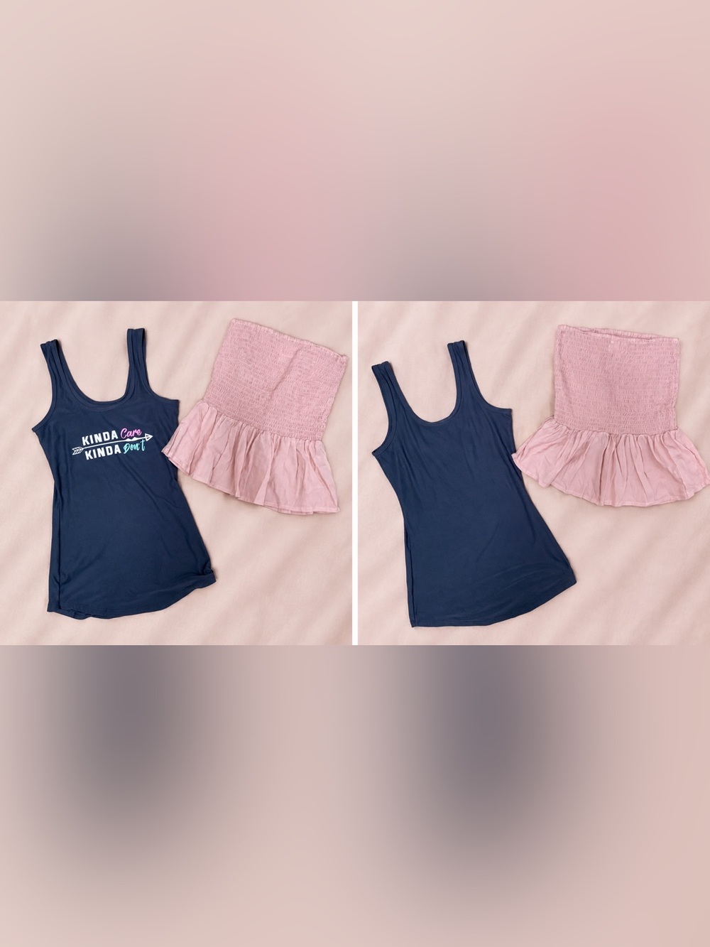 (2) Top Bundle — Blue Graphic Tank & Pink Smocked Tube Top, XS